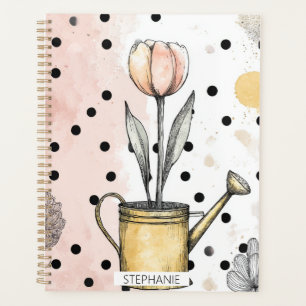 Vintage-Tulpen-Aquarell-Polka-Punkt-Kunst Planer