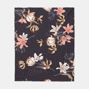 Vintage Tulpen, dunkel, lila Hintergrund Fleecedecke