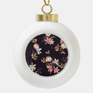 Vintage Tulpen, dunkel, lila Hintergrund Keramik Kugel-Ornament
