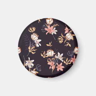 Vintage Tulpen, dunkel, lila Hintergrund Magnet