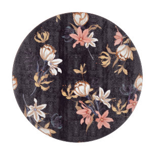 Vintage Tulpen, dunkel, lila Hintergrund Schneidebrett