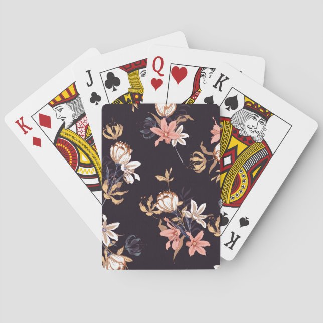 Vintage Tulpen, dunkel, lila Hintergrund Spielkarten (Rückseite)