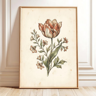 Vintage-Tulpen-Papageien-Botanik-Galerie-Kunst Poster
