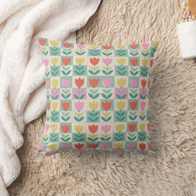 Vintage-Tulpen-Patchwork-Muster Kissen (Decke)