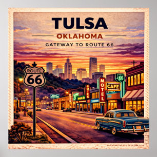 Vintage Tulsa Oklahoma Route 66 Reise Szene Poster