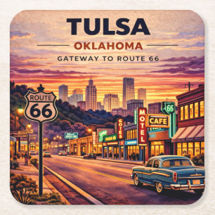 Vintage Tulsa Oklahoma Route 66 Reise Szene Rechteckiger Pappuntersetzer