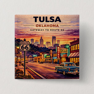 Vintage Tulsa Oklahoma Route 66 Reisebild Button
