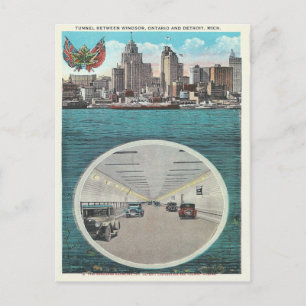 Vintage-Tunnel Windsor Ontario Detroit Michigan Postkarte