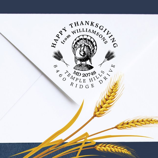 Vintage Türkei Eleganter Erntedank Rücksendeadress Gummistempel (Vintage Turkey Elegant Thanksgiving Return Address Rubber Stamp)