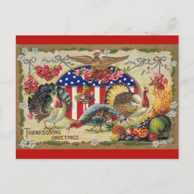 Vintage Türkei Erntedank Greetings Patriotic Postkarte (Vorderseite)