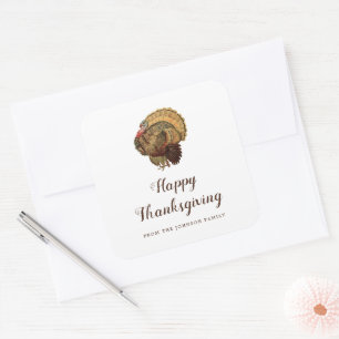 Vintage Türkei glücklich Thanksgiving-Platz Aufkle Quadratischer Aufkleber