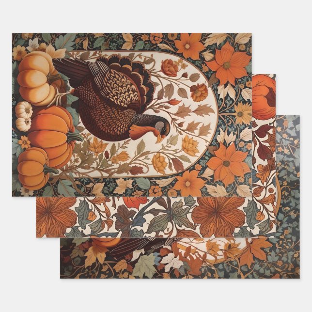 Vintage Türkei und Pumpkins Herbst Geschenkpapier Set (Set)