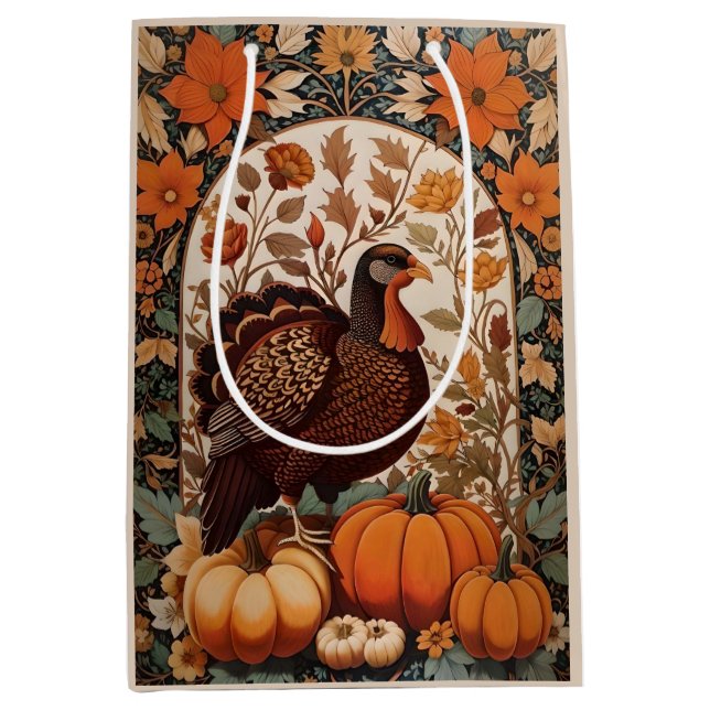 Vintage Türkei und Pumpkins Herbst Mittlere Geschenktüte (Vorderseite)