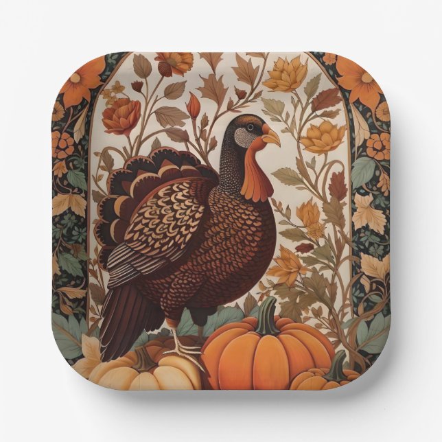 Vintage Türkei und Pumpkins Herbst Pappteller (Vorderseite)