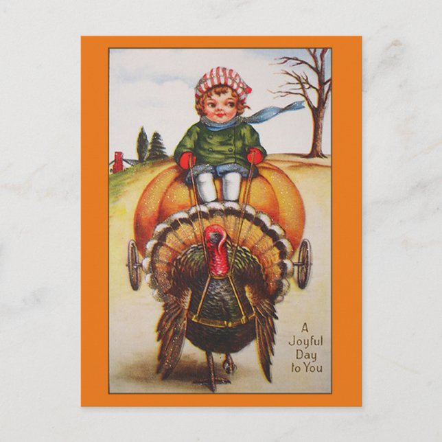 Vintage Turkey Day Illustration Feiertagspostkarte (Vorderseite)