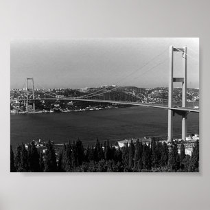 Vintage Turkey Istanbul Bosphorus bridge Poster