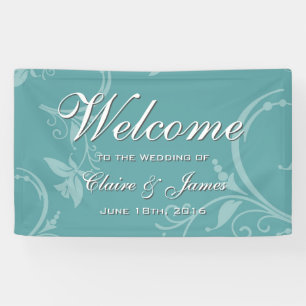 Vintage Türkis Blumen Hochzeitsbegrüßung Banner