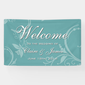 Vintage Türkis Blumen Hochzeitsbegrüßung Banner