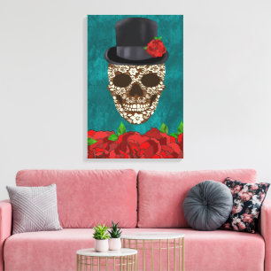 Vintage Türkis Día De Los Muertos Zucker-Schädel Leinwanddruck