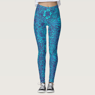 Vintage Türkis dunkelviolettes Blumenmuster Leggings