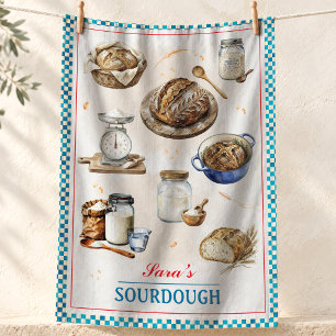 Vintage Türkis kariertes Beschnitt-Sauerteigbrot  Geschirrtuch