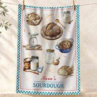 Vintage Türkis kariertes Beschnitt-Sauerteigbrot Geschirrtuch