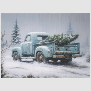 Vintage Türkis Lastwagen mit Weihnachtsbaum Seidenpapier