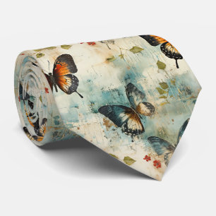 Vintage Türkis Orange Schmetterling Botanik Krawatte