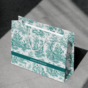 Vintage Türkis Toile de Jouy Landschaft Große Geschenktüte