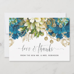 Vintage Türkis und Gold Shabby Floral Hochzeit Dankeskarte