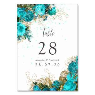 Vintage Türkis und Gold Shabby Hochzeit Tischnummer