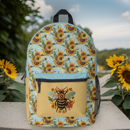 Vintage Türkis- und Goldblüteninitis Bedruckter Rucksack