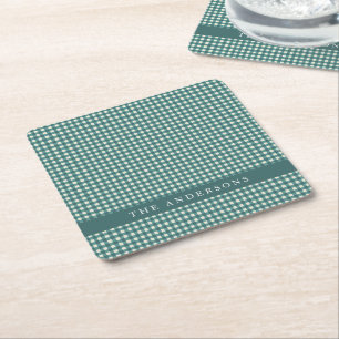 Vintage Türkis und Weiß Gingham Karo personalisier Rechteckiger Pappuntersetzer