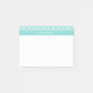 Vintage Türkis Weiße Damast #3 Türkis Name Monogra Post-it Klebezettel