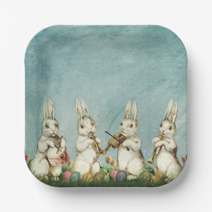 Vintage Türkisblauer lustiger Osterhase und Ei Pappteller