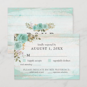 Vintage Türkisblume Rustikale Holzblume RSVP Karte