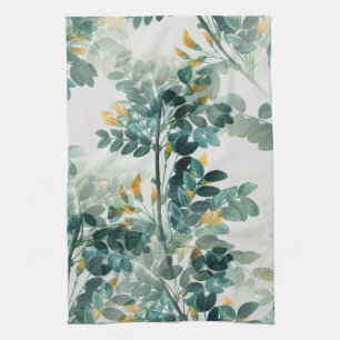 Vintage Türkisfarbene Blattfoliage Elegantes Chic Geschirrtuch