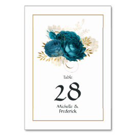 Vintage türkisfarbene und goldene Hochzeit Tischnummer
