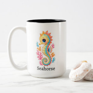 Vintage-Türkisfarbenes-Seepferdchen-nautischer-Kaf Zweifarbige Tasse
