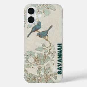 Vintage Türkisvögel Ast  iPhone 16 Plus Hülle
