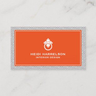 Vintage-Türklopfer-Logo Grau/Orange Rand Visitenkarte