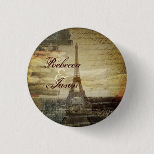 Vintage Turm-Gastgeschenk Hochzeit Skripte Paris Button