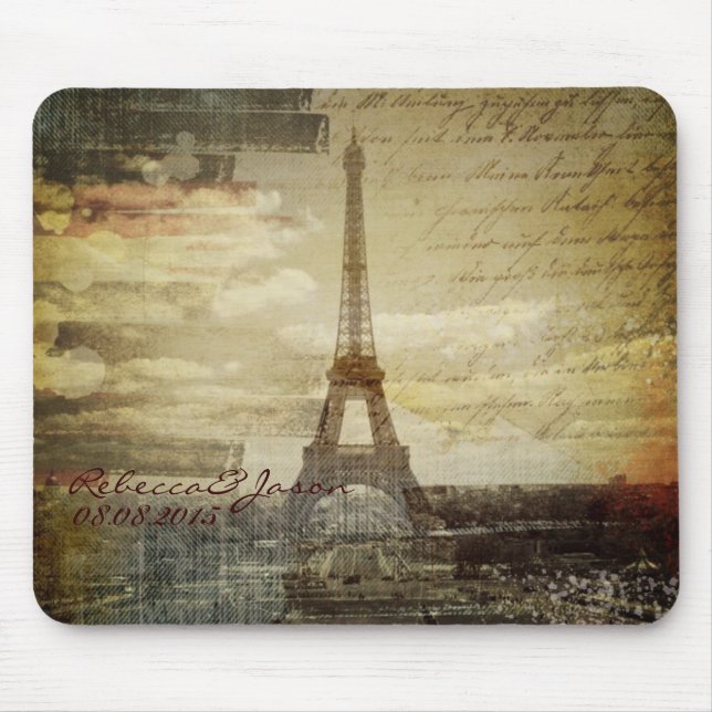 Vintage Turm-Hochzeit Skripte Paris Eiffel Mousepad (Vorne)