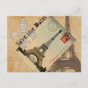 Vintage Turm-Postkarte Paris Eiffel Save the Date Ankündigungspostkarte