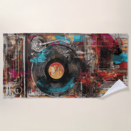 Vintage Turntable Street Art Vinyl Record  Strandtuch