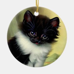 Vintage-Tuxedo-Kätzchen-Illustration Keramik Ornament
