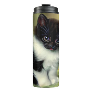 Vintage-Tuxedo-Kätzchen-Illustration Thermosbecher