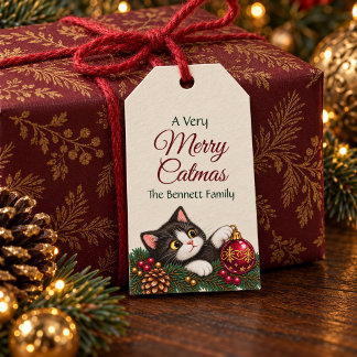 Vintage-Tuxedo-Katze-Weihnachts-Geschenkanhänger Geschenkanhänger