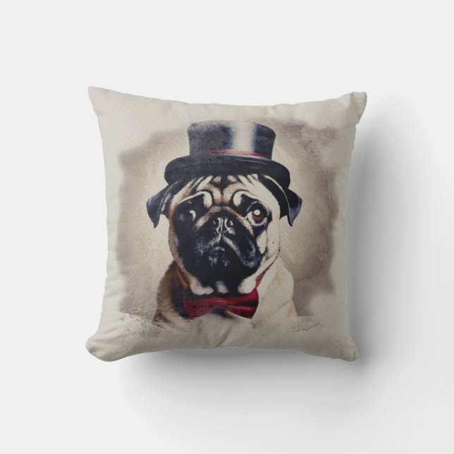 Vintage Tuxedo Mops Portrait Pillow Kissen (Vorderseite)