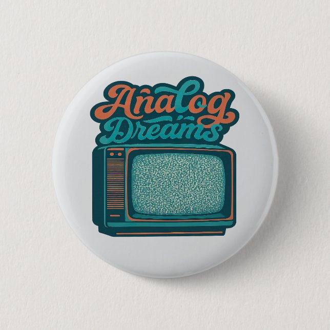 📺Vintage-TV Retro-Art – "Analoge Träume" Grafik Button (Vorderseite)